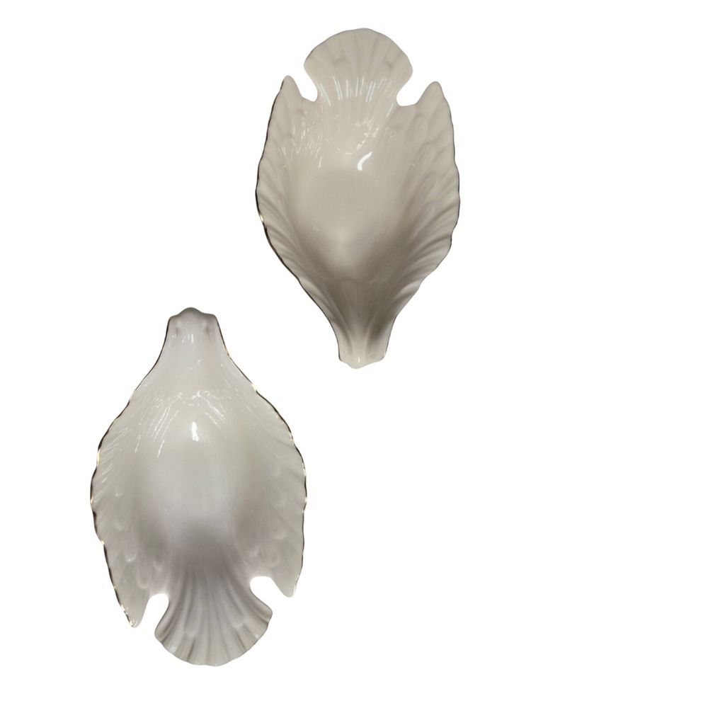 Vintage Lenox Dove Bird Dishes Pair Ivory Porcelain 24K Gold Trim USA Wedding